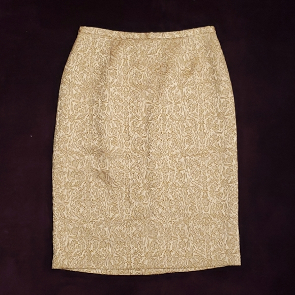 Vintage Dresses & Skirts - Vintage Doncaster Golden Floral Embroidered Pencil Midi Skirt